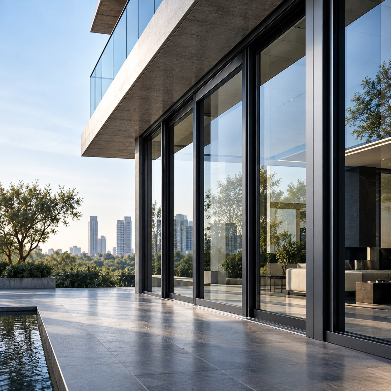 Modern building with floor-to-ceiling Banco aluminium sliding glazing