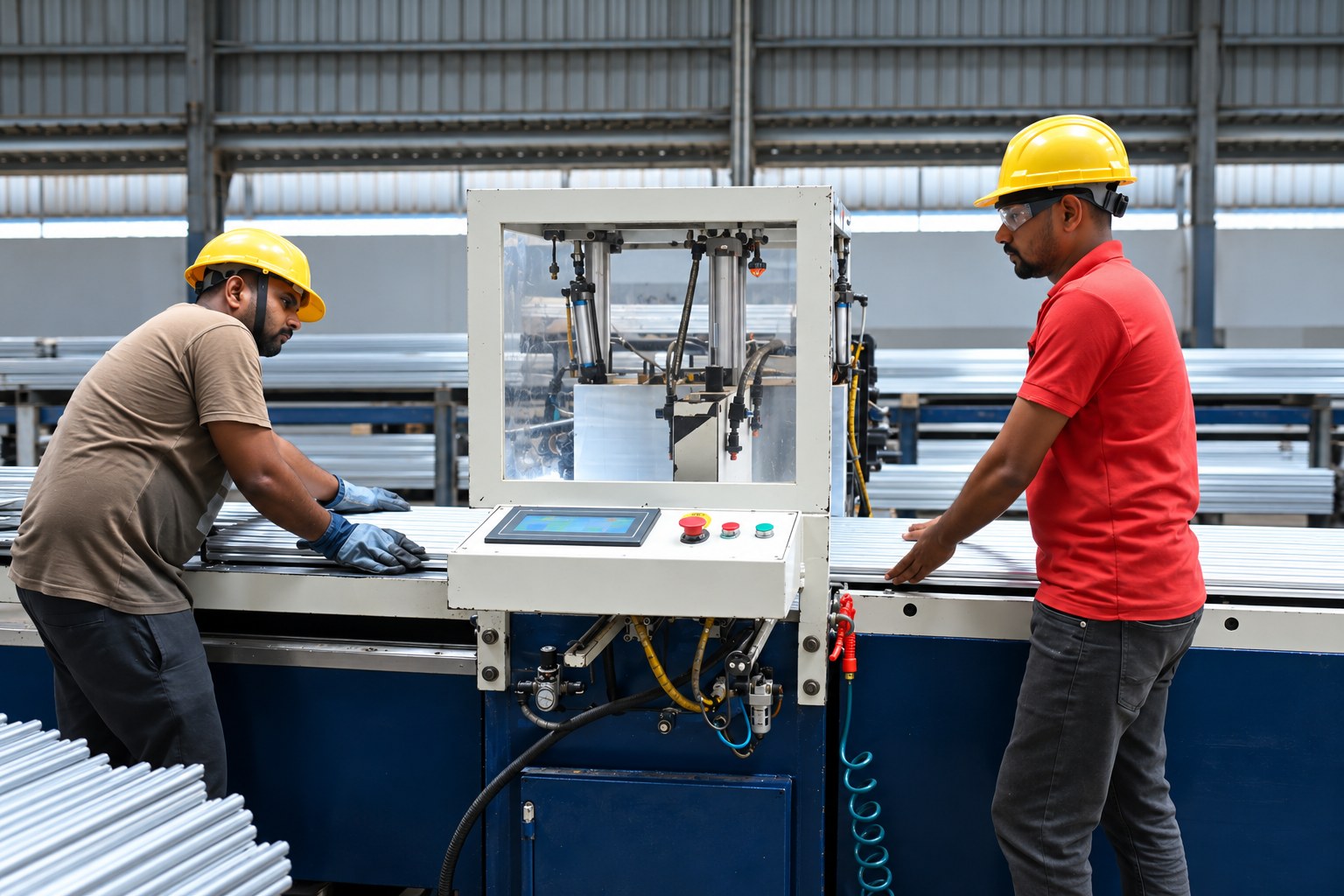 Banco Aluminium technician checking a drawn tube on the straightening line