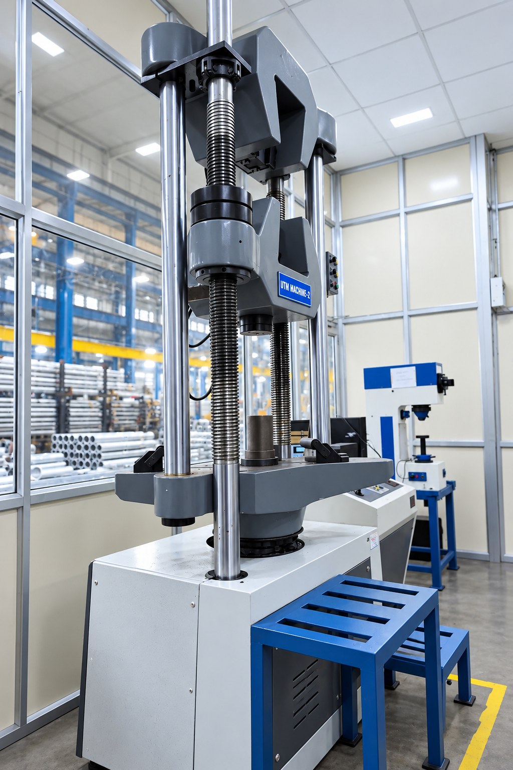 Universal testing machine used for tensile testing of aluminium specimens