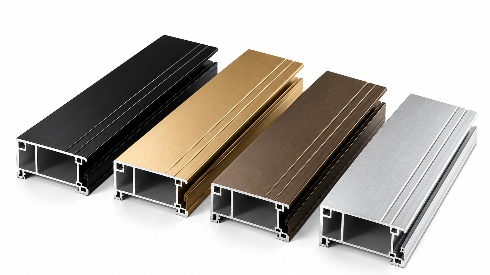 Anodised aluminium profiles — black, gold, bronze and silver anodising