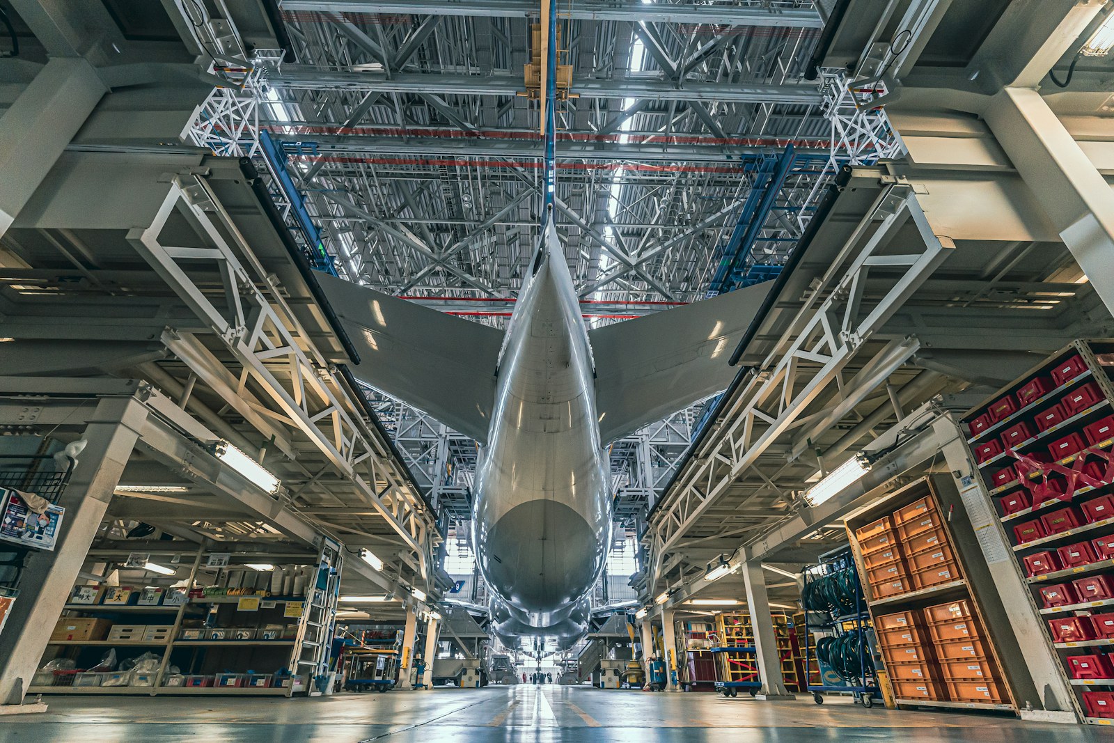Commercial aircraft in maintenance hangar: aerospace aluminium applications